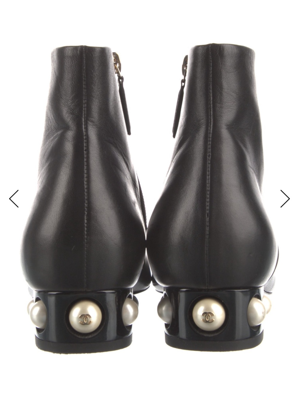 CHANEL Black Pearl-Embellished Leather Ankle Boots size-7 Preowned
